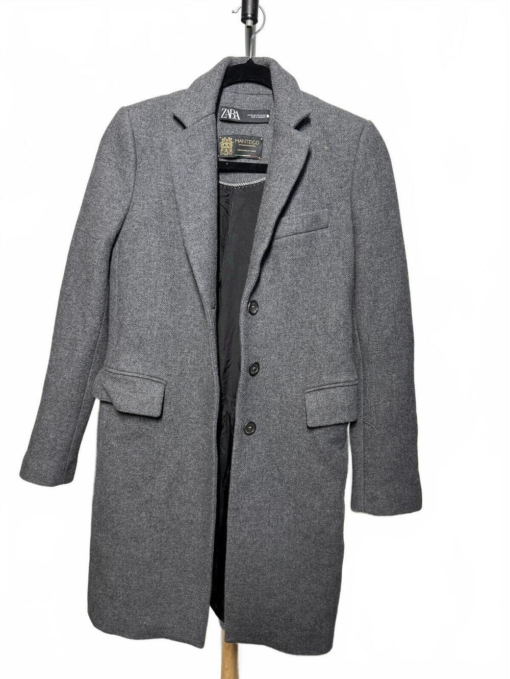 Zara Grey Single-Breasted Wool Blend Overcoat